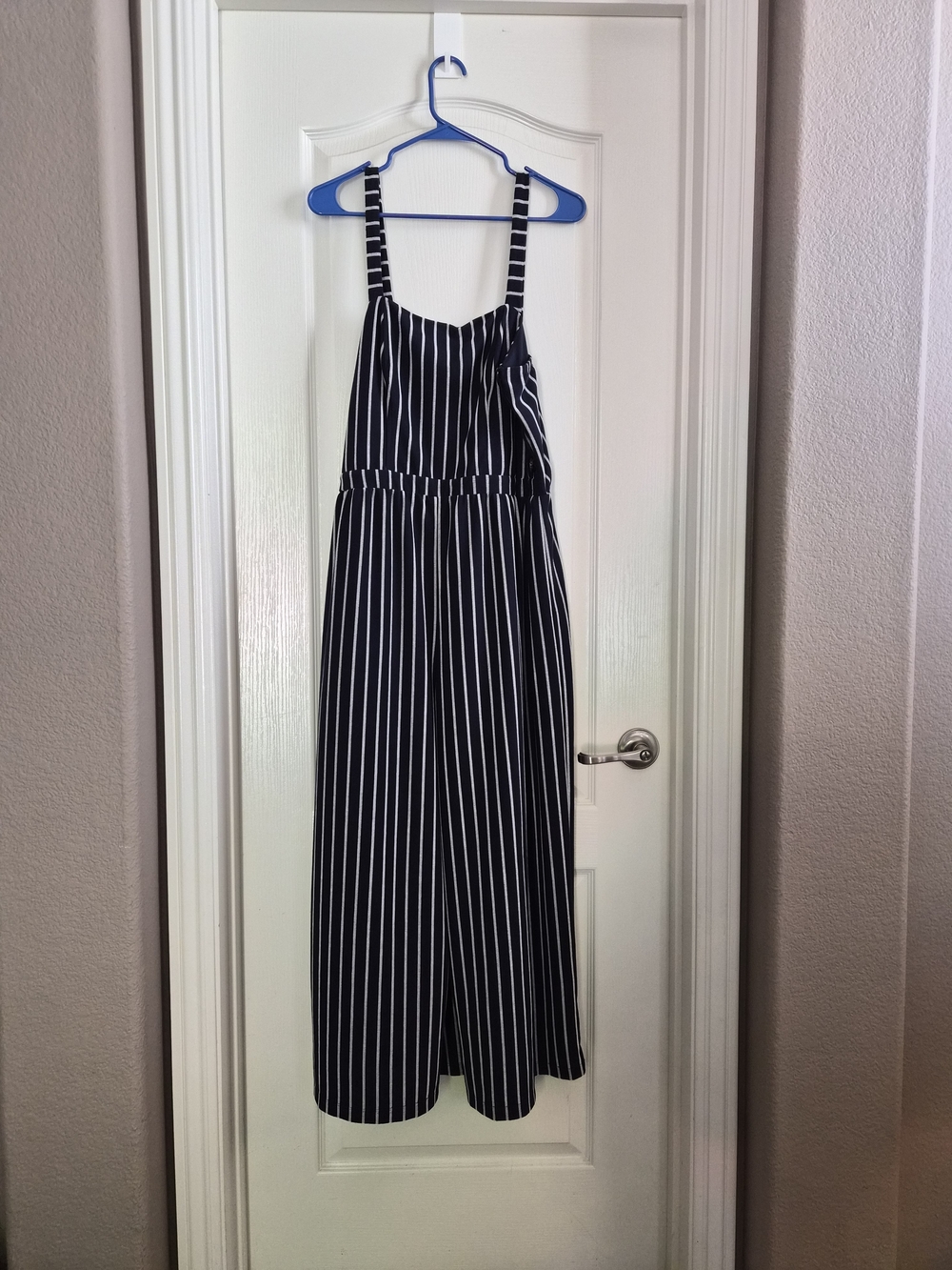 My Michelle Navy & White Vertical Stripe Jumpsuit